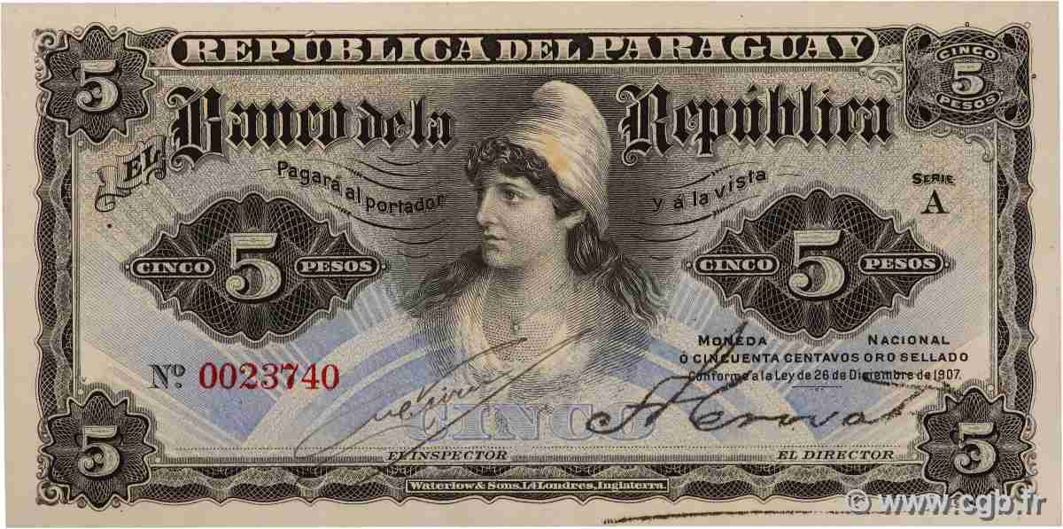 5 Pesos PARAGUAY 1907 P.156 q.FDC