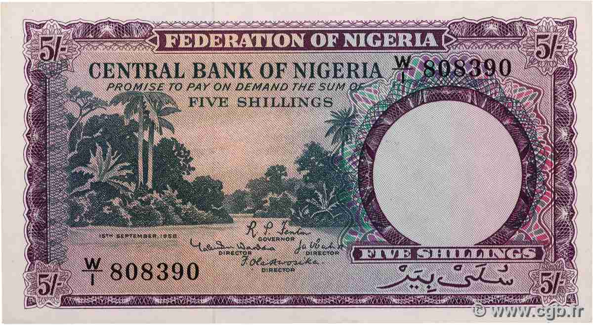 5 Shillings NIGERIA 1958 P.02a q.SPL