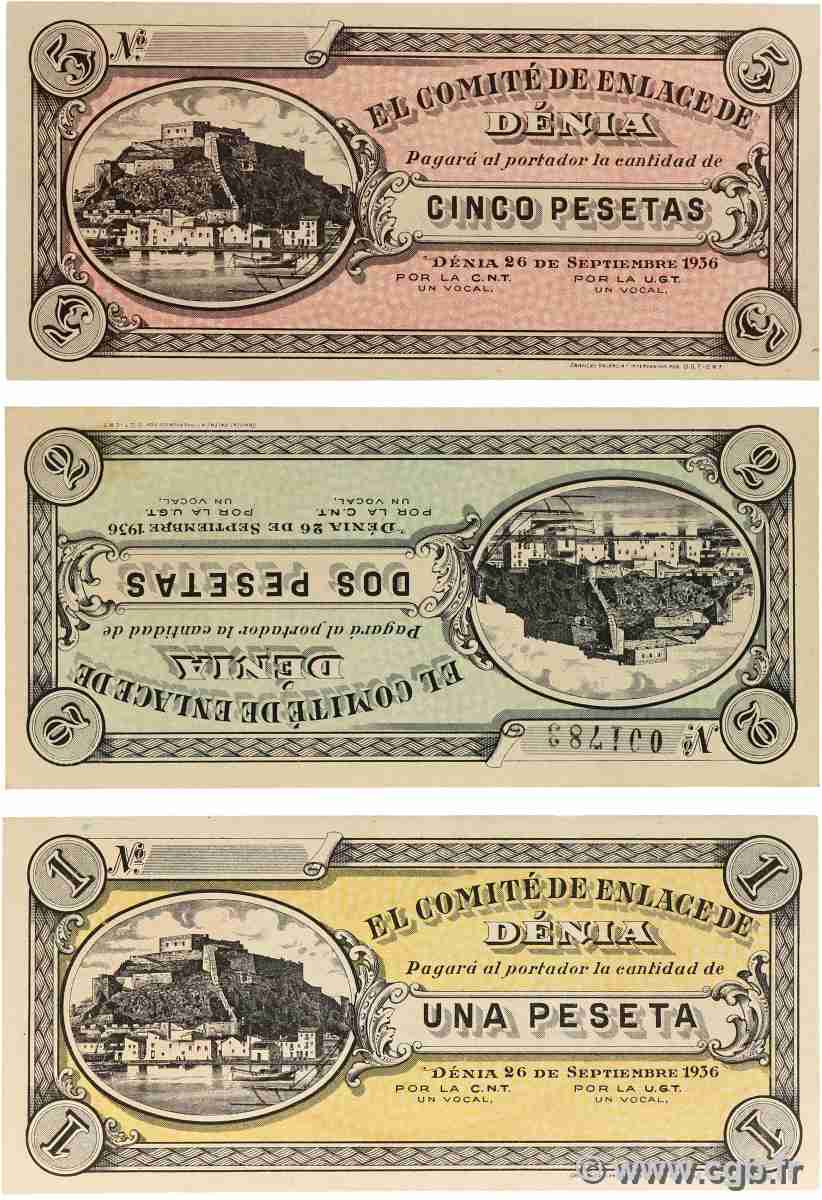 1, 2 et 5 Peseta Lot SPAIN Denia 1936 P.- AU