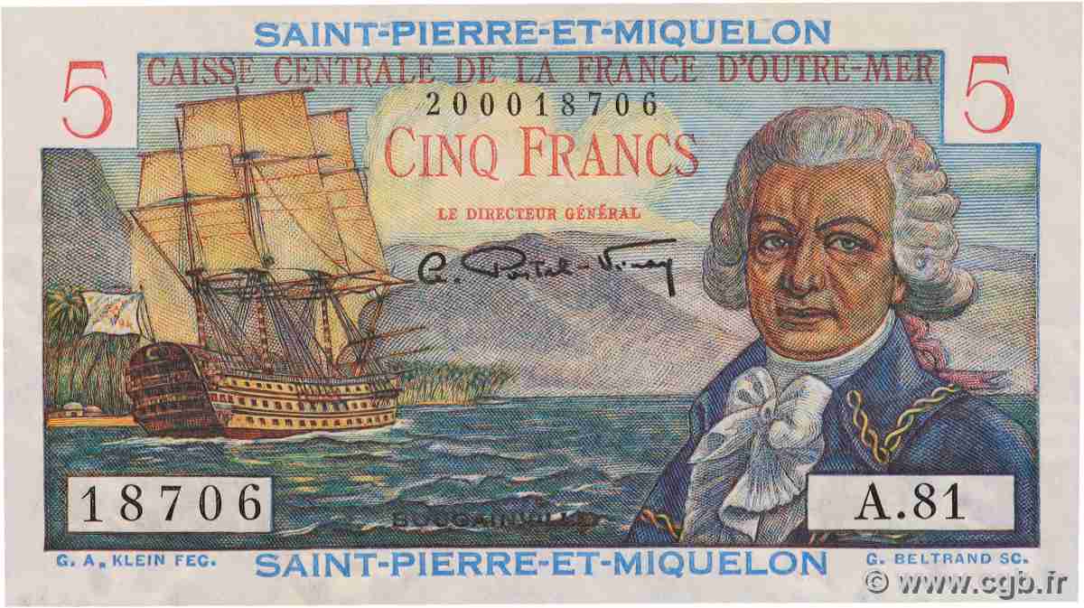 5 Francs Bougainville SAINT PIERRE AND MIQUELON 1946 P.22 UNC-