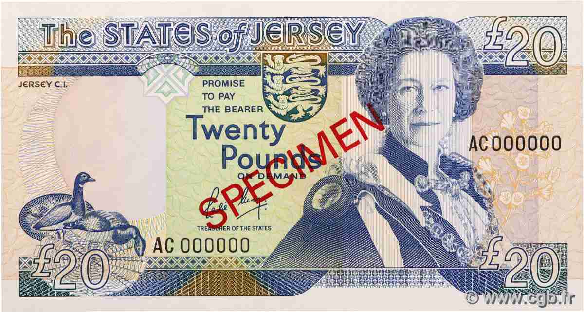 20 Pounds Spécimen JERSEY 1989 P.18s UNC