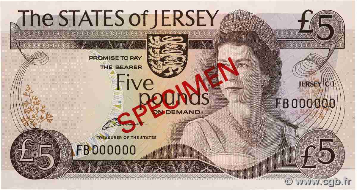 5 Pounds Spécimen JERSEY 1976 P.12as UNC-