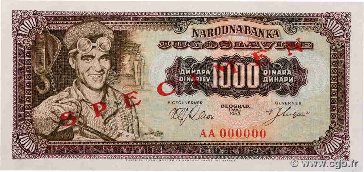 1000 Dinara Spécimen YUGOSLAVIA 1963 P.075s UNC
