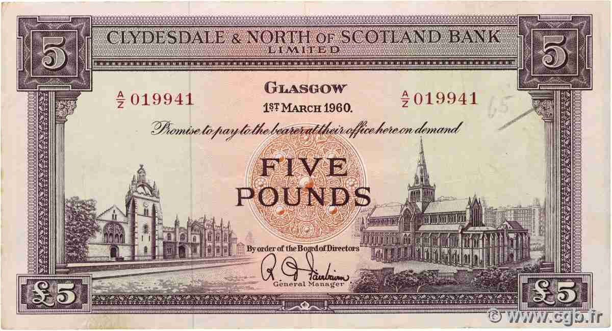 5 Pounds SCOTLAND 1960 P.192a VF-