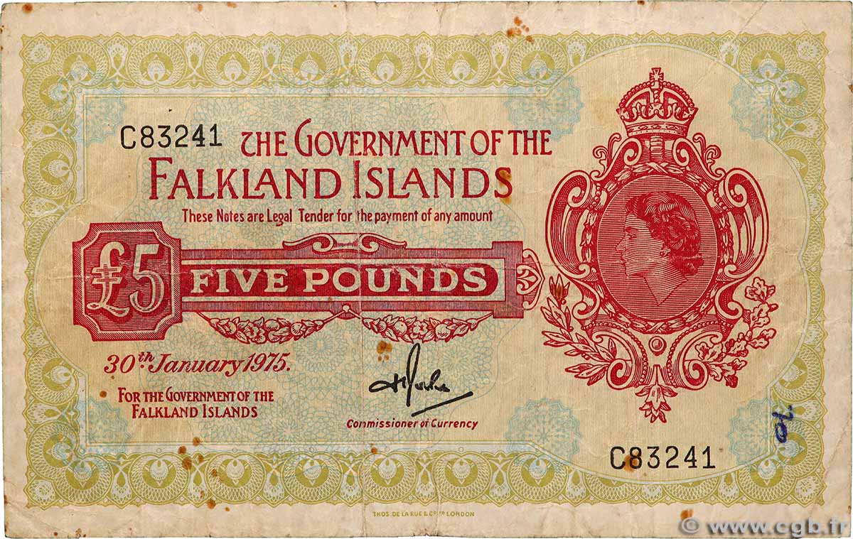 5 Pounds ÎLES FALKLAND 1975 P.09b B+