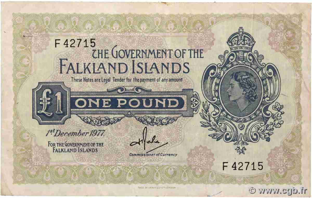 1 Pound FALKLAND ISLANDS 1977 P.08c F+