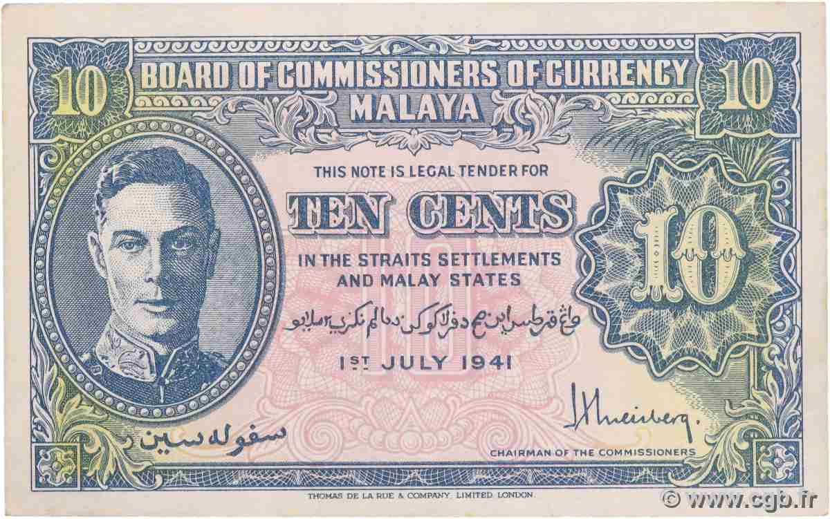 10 Cents MALAYA 1941 P.08 UNC-