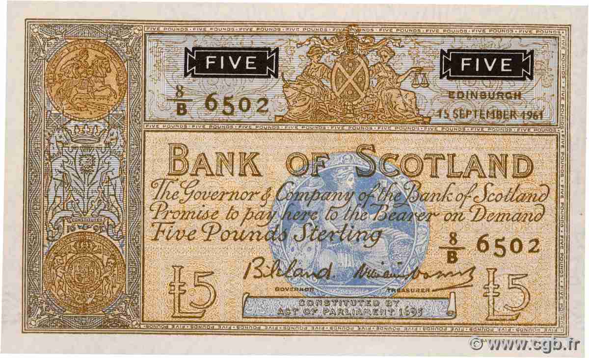 5 Pounds ÉCOSSE 1961 P.103 pr.SPL