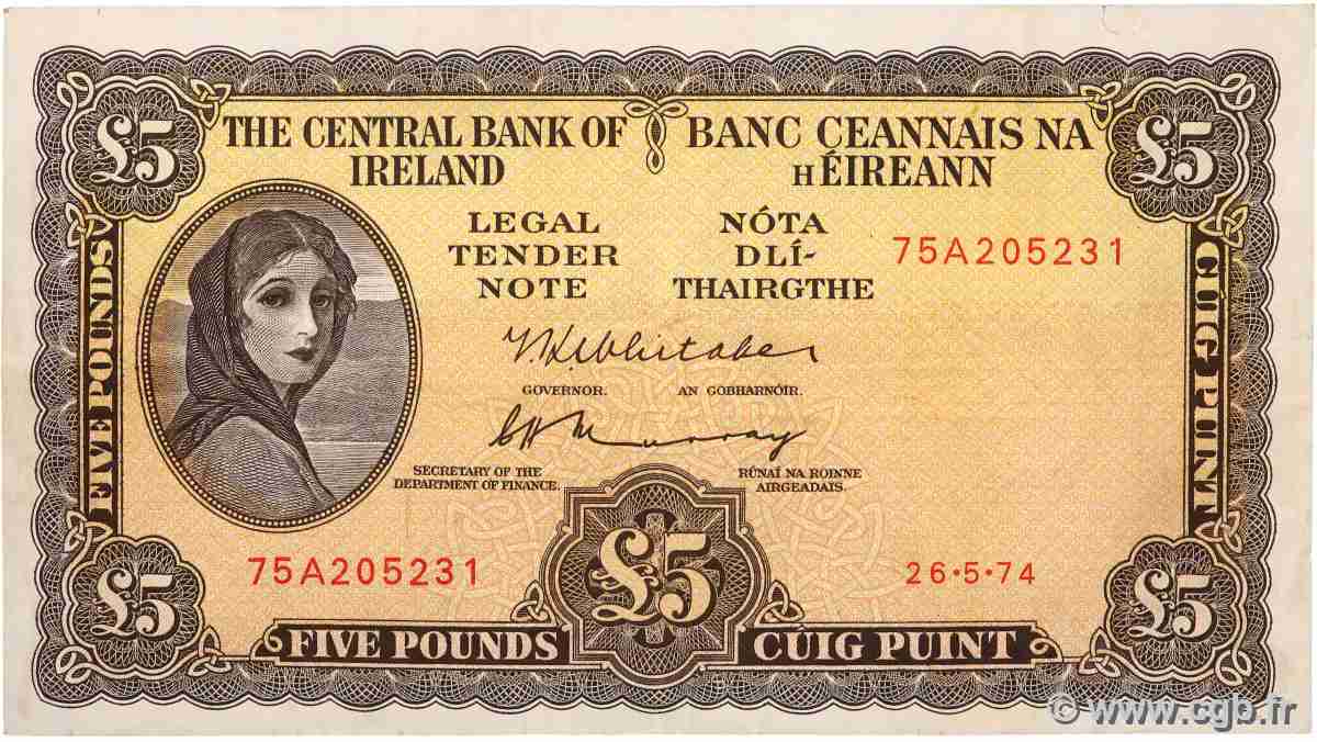 5 Pounds IRELAND REPUBLIC 1975 P.065c VF-