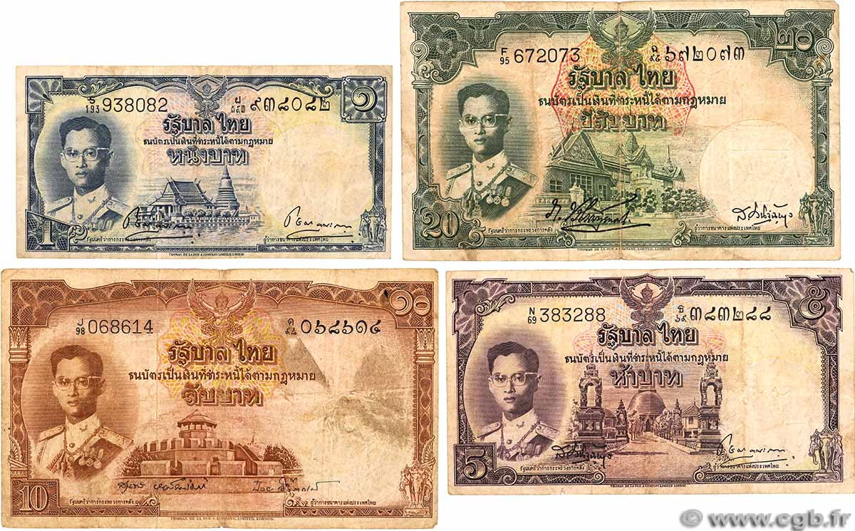 1, 5, 10, 20 Baht Lot THAÏLANDE 1955 P.074d, P.075d, P.076d P.077a TB