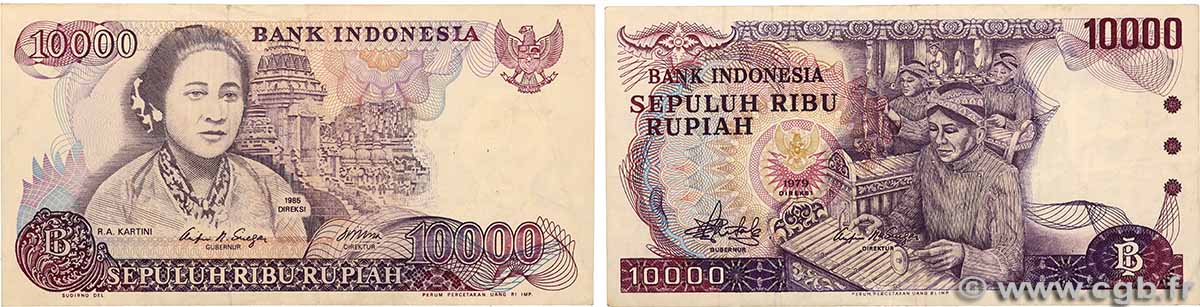 10000 Rupiah Lot INDONESIA 1979 P.126a et P.118 VF-