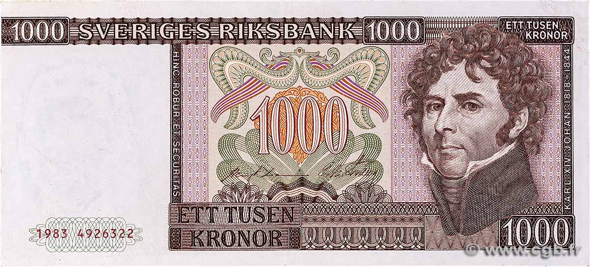 1000 Kronor SUÈDE 1983 P.55b fVZ