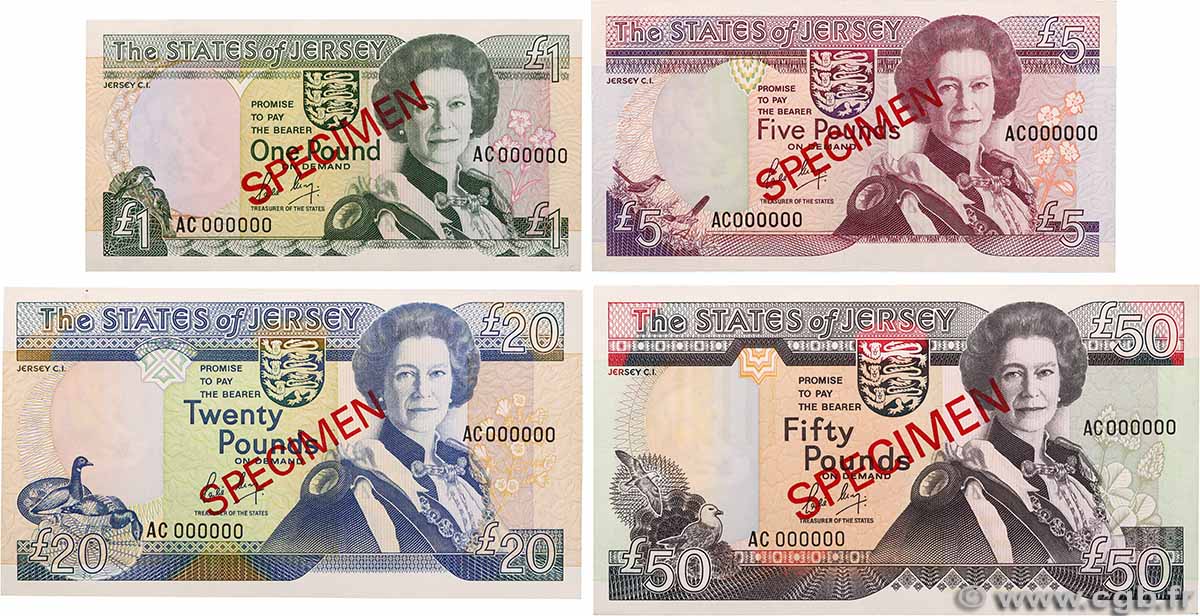 1, 5, 20 et 50 Pounds Spécimen JERSEY 1989 P.15s, P.16s, P.18s et P.19s q.FDC