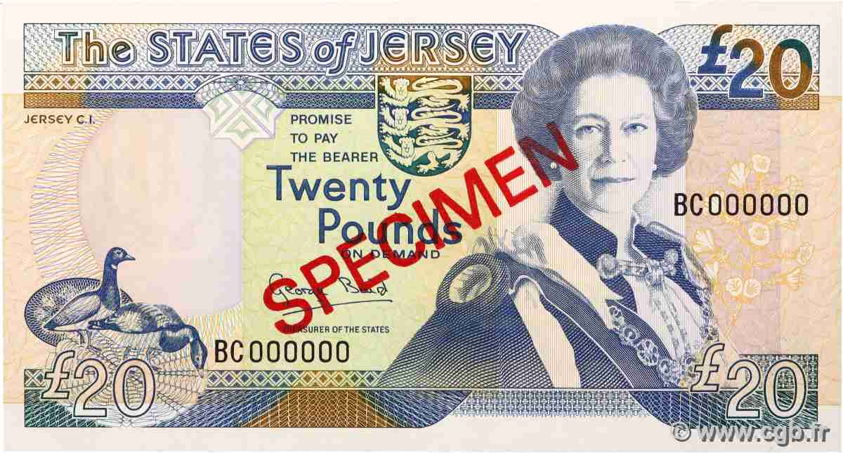 20 Pounds Spécimen JERSEY 1993 P.23s UNC