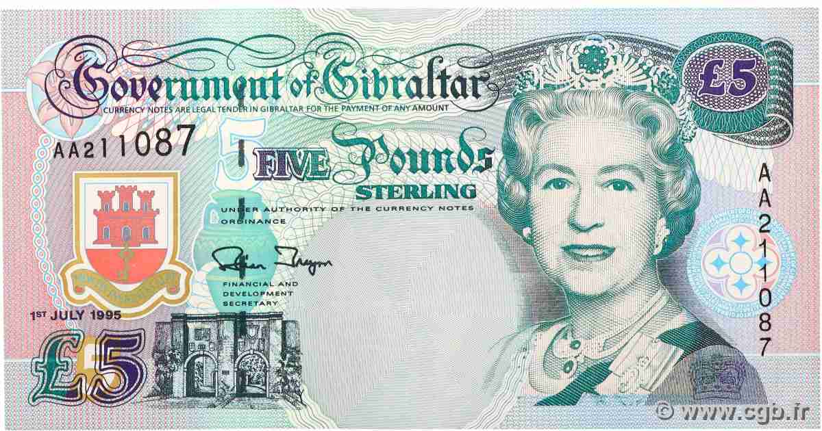 5 Pounds Sterling GIBRALTAR 1995 P.25a UNC