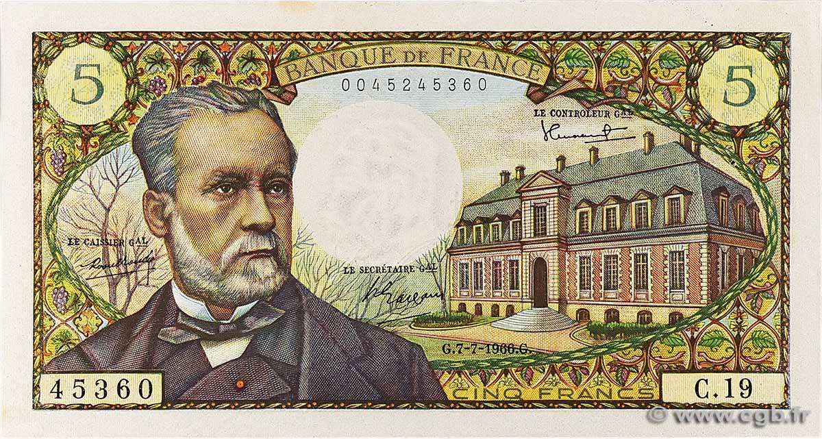 5 Francs PASTEUR FRANCE 1966 F.61.02 XF