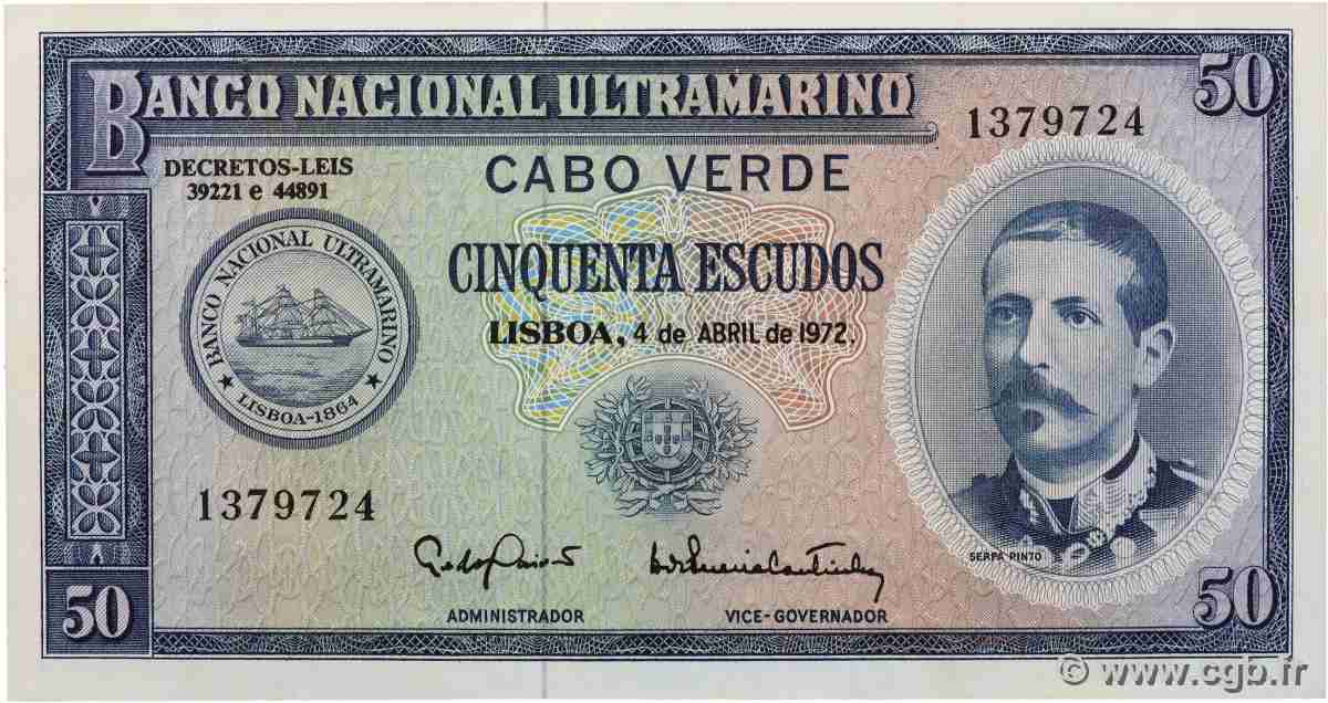 50 Escudos CAPE VERDE 1972 P.53a UNC-