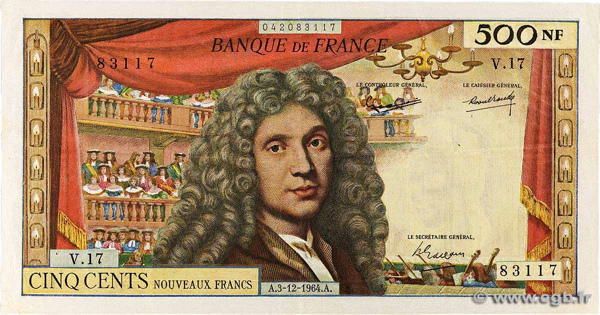500 Nouveaux Francs MOLIÈRE FRANCE 1964 F.60.07 VF