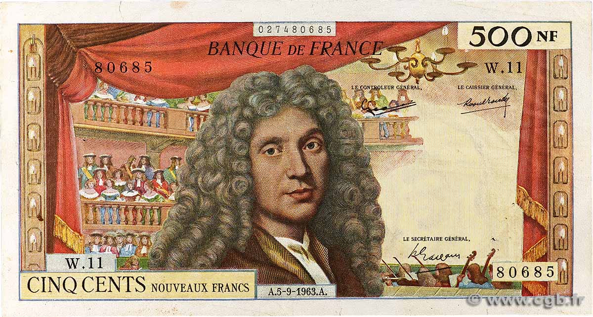 500 Nouveaux Francs MOLIÈRE FRANCE 1963 F.60.05 VF-