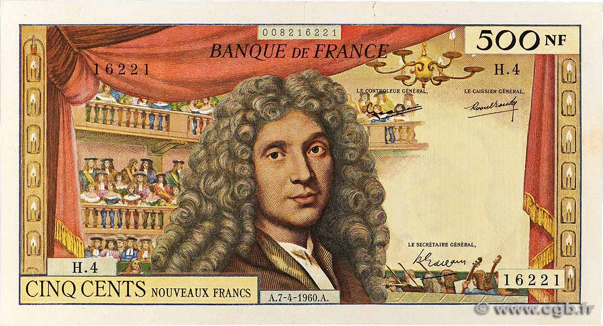 500 Nouveaux Francs MOLIÈRE FRANKREICH 1960 F.60.02 fVZ