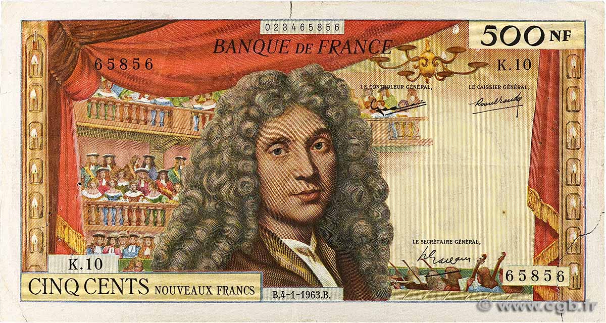 500 Nouveaux Francs MOLIÈRE Numéro radar FRANCE 1963 F.60.04 F-