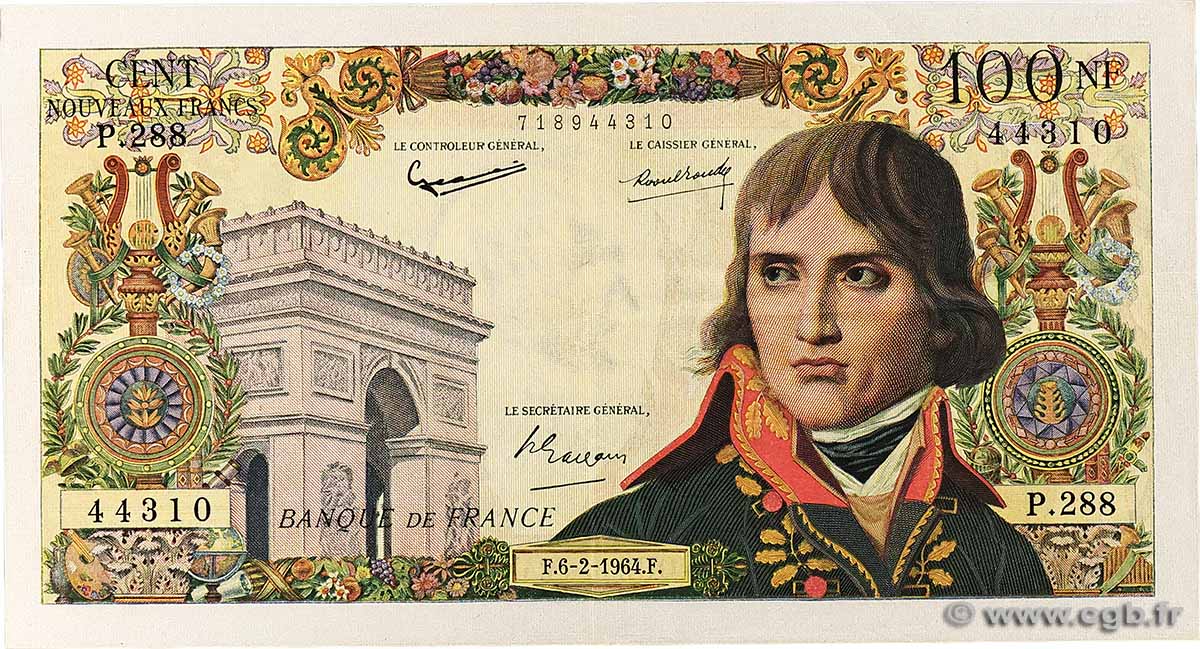 100 Nouveaux Francs BONAPARTE FRANCE 1964 F.59.25 XF-