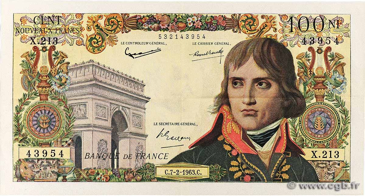 100 Nouveaux Francs BONAPARTE FRANCE 1963 F.59.19 XF
