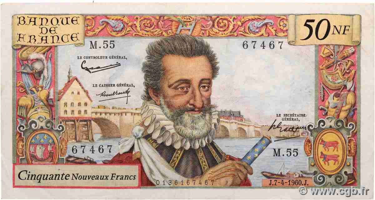 50 Nouveaux Francs HENRI IV FRANCIA 1960 F.58.05 q.BB