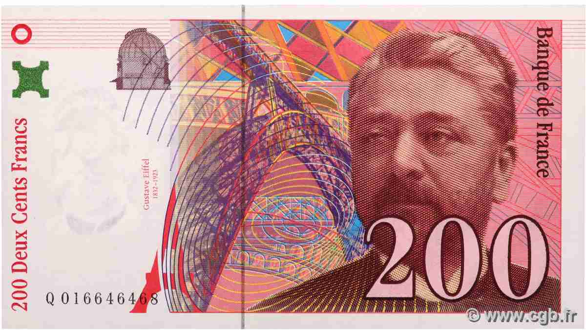 200 Francs EIFFEL Sans STRAP Fauté FRANCIA 1996 F.75f4.02 AU