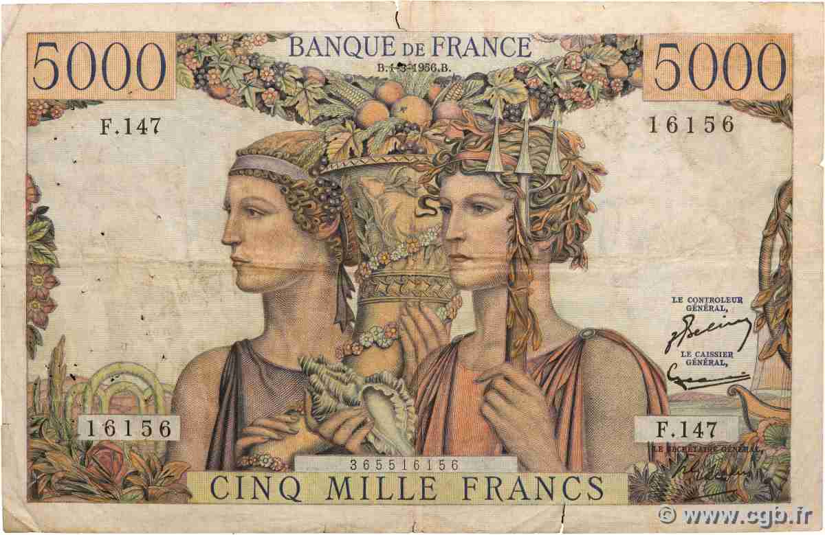 5000 Francs TERRE ET MER FRANCIA 1956 F.48.11 MB