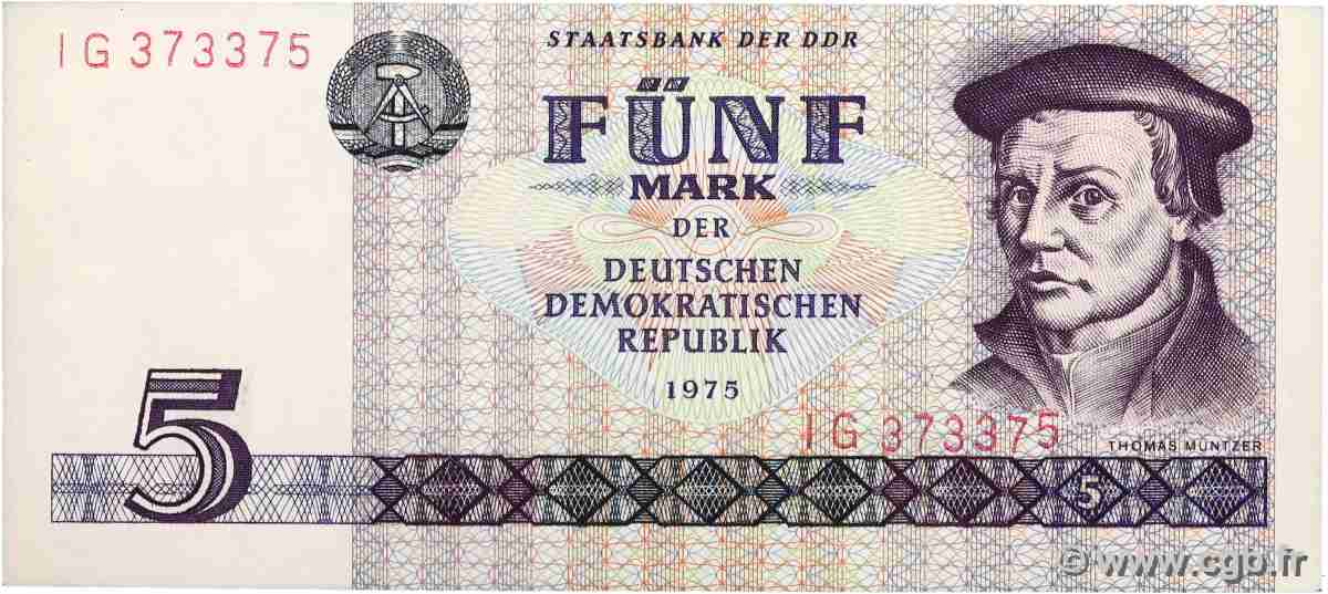 5 Mark REPUBBLICA DEMOCRATICA TEDESCA 1975 P.27b SPL