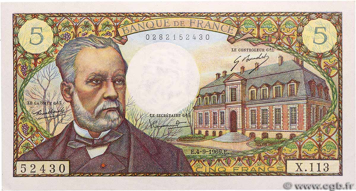 5 Francs PASTEUR FRANCIA 1969 F.61.11 SPL