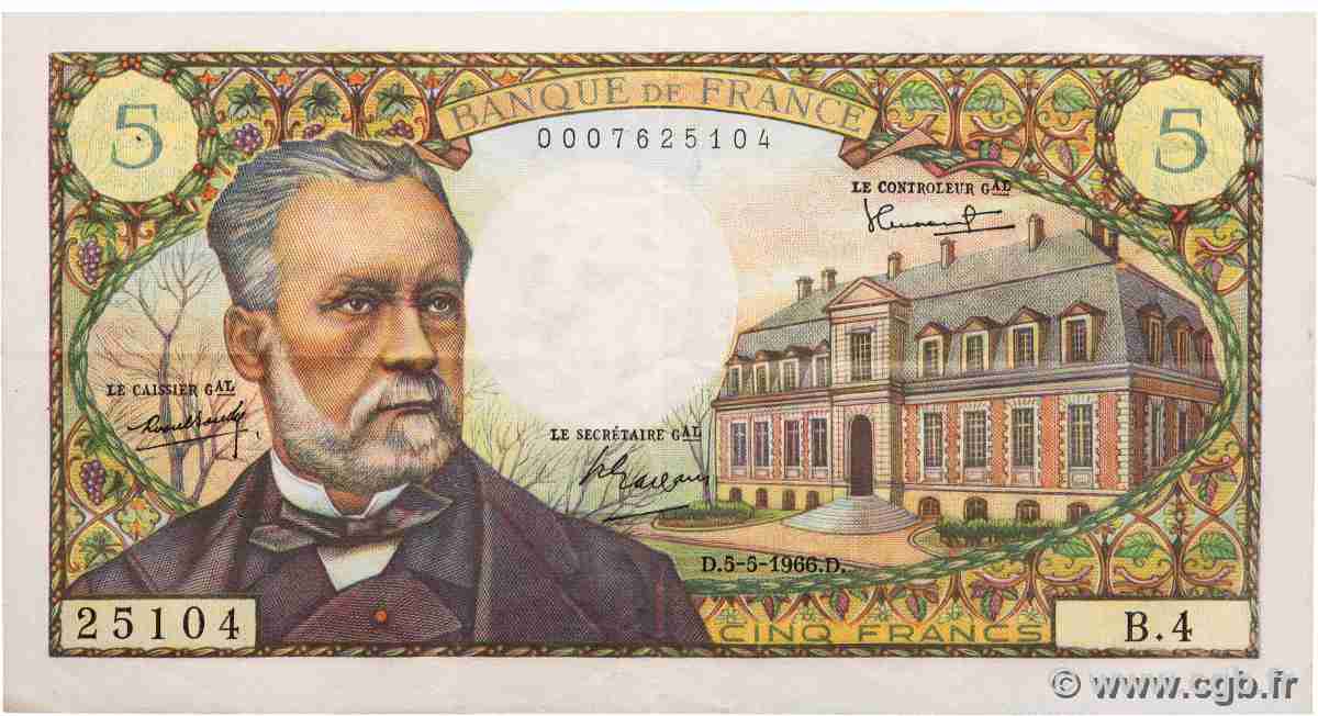 5 Francs PASTEUR FRANCIA 1966 F.61.01 q.SPL
