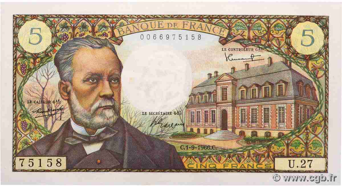 5 Francs PASTEUR FRANCIA 1966 F.61.03 SPL+