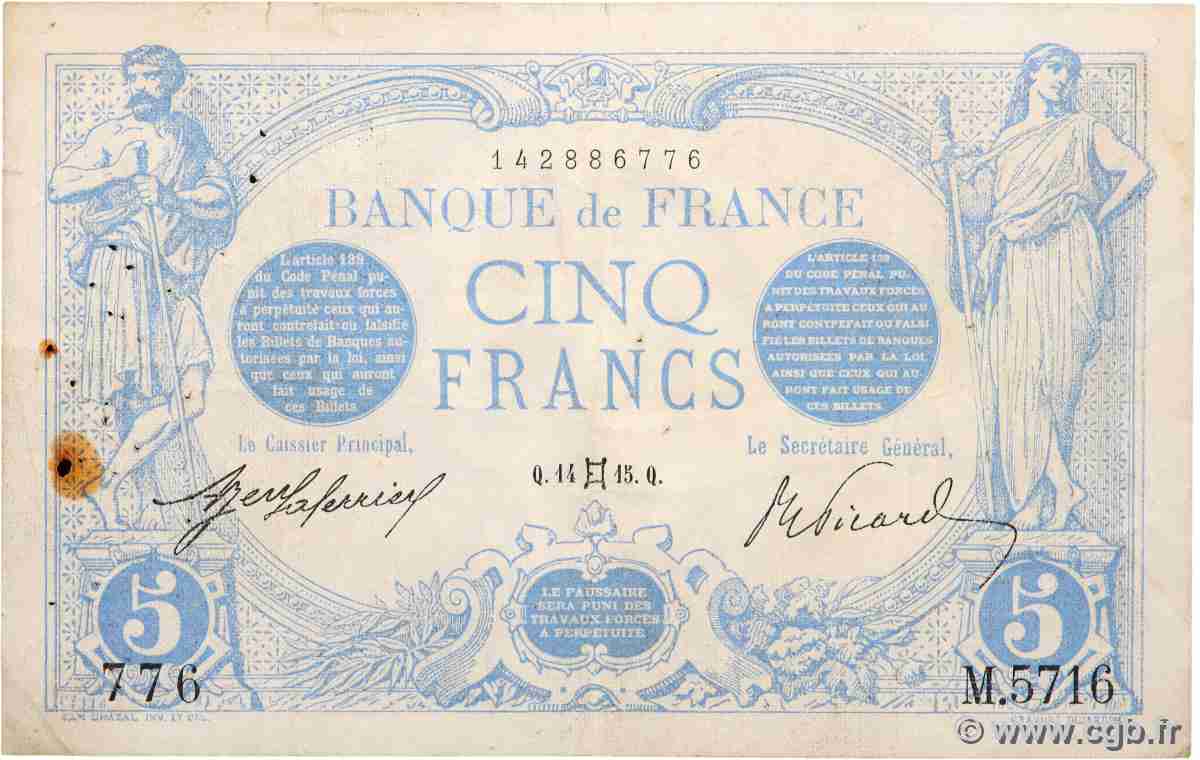 5 Francs BLEU FRANCIA 1915 F.02.27 q.BB