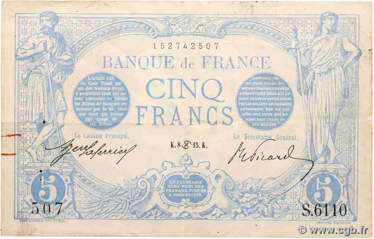5 Francs BLEU FRANCIA 1915 F.02.28 q.SPL