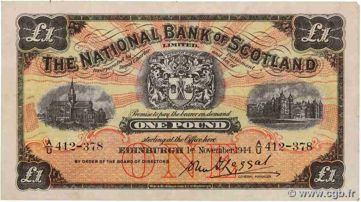 1 Pound SCOTLAND 1944 P.258b F+