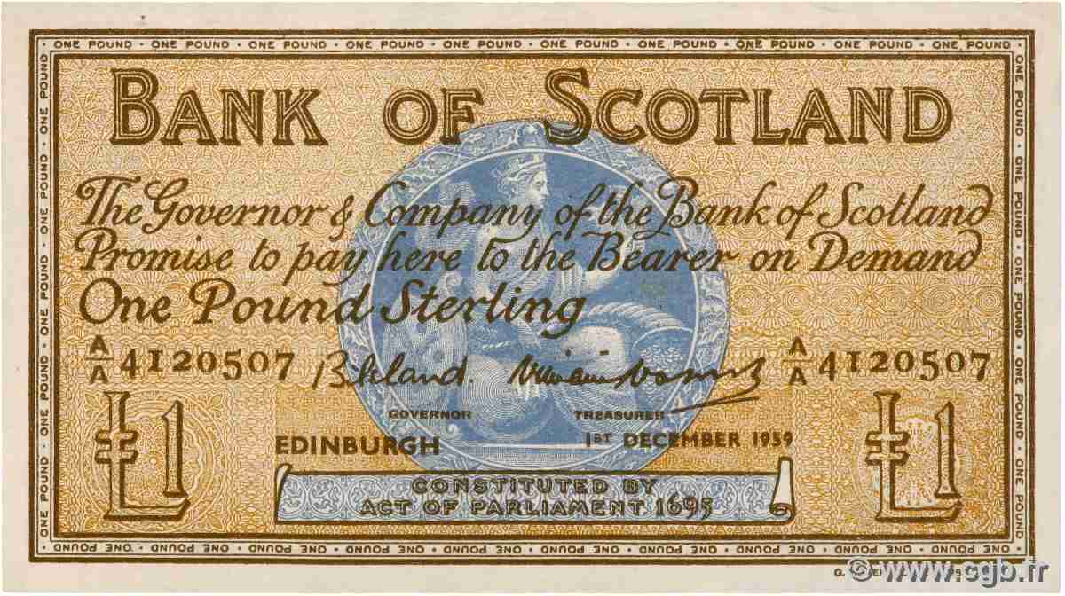 1 Pound SCOTLAND 1959 P.100c XF