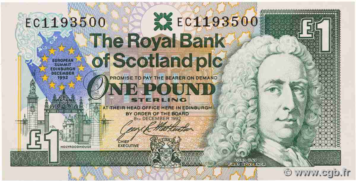 1 Pound Commémoratif SCOTLAND 1992 P.356a UNC-