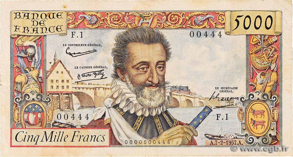 5000 Francs HENRI IV Petit numéro FRANCE 1957 F.49.01 F+