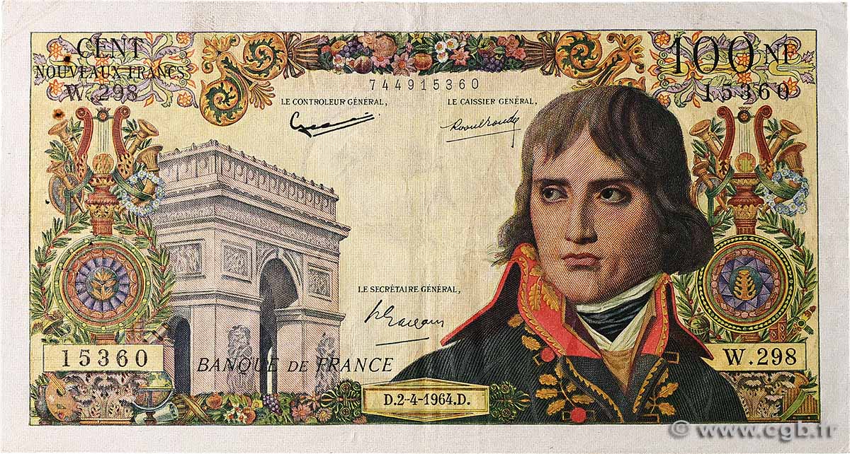 100 Nouveaux Francs BONAPARTE Grand numéro FRANCE 1964 F.59.26 VF+