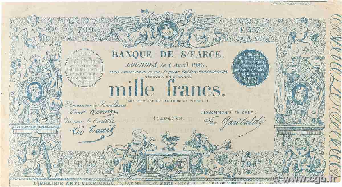 1000 Francs Sainte Farce FRANCE regionalism and miscellaneous 1883 F.- VF-