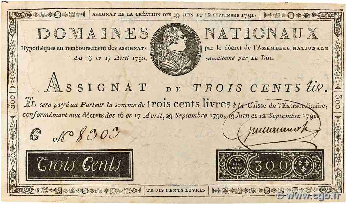 300 Livres Faux FRANCE 1791 Ass.18x VF-