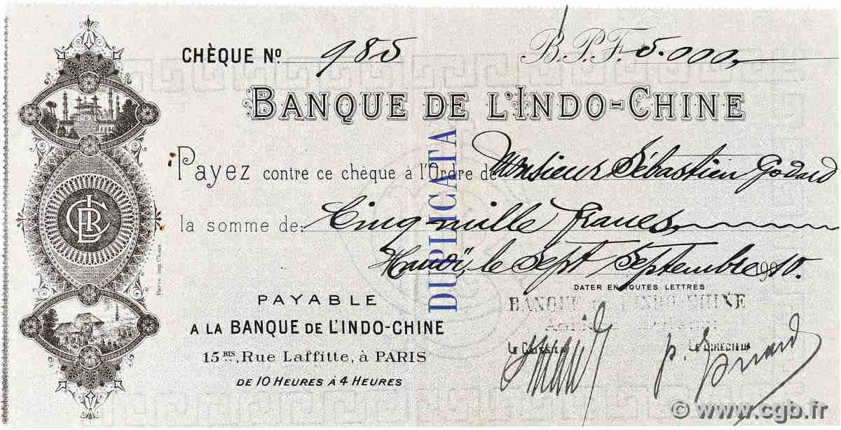 5000 Francs FRANCE regionalism and miscellaneous Paris 1910 DOC.Chèque VF+