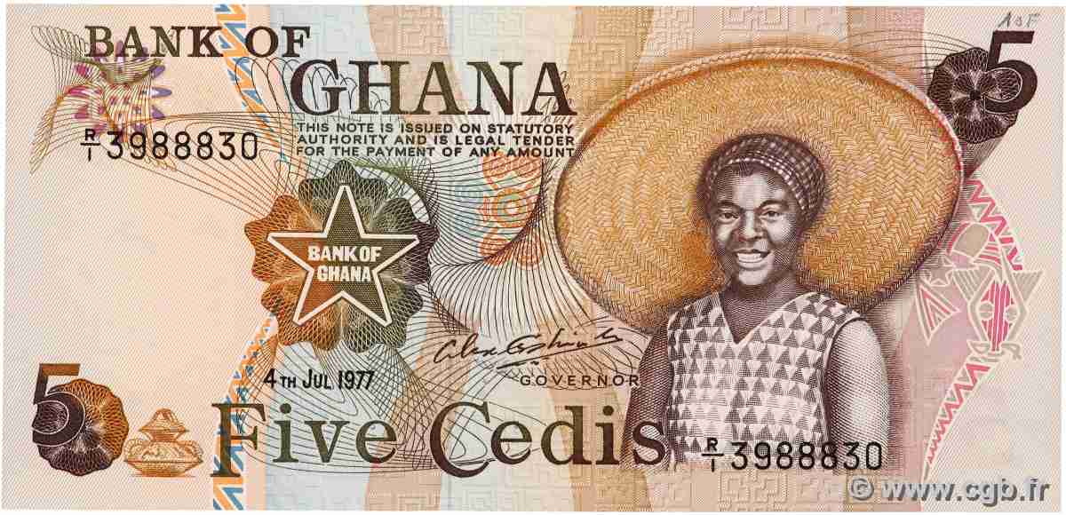 5 Cedis GHANA 1977 P.15b UNC-