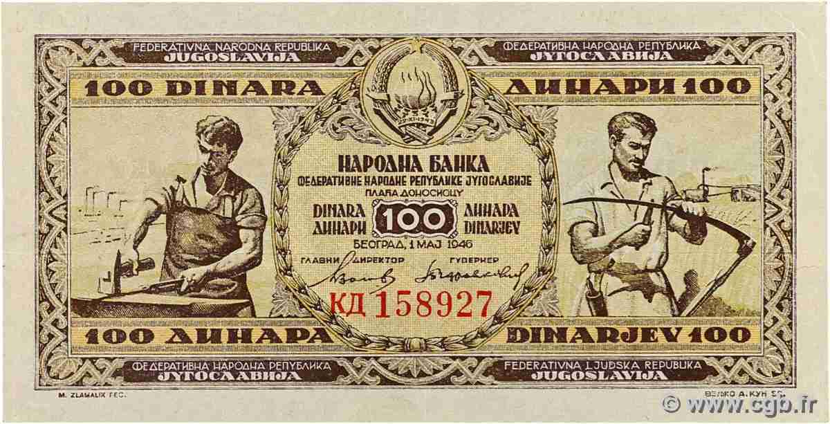 100 Dinara YOUGOSLAVIE 1946 P.065b SPL
