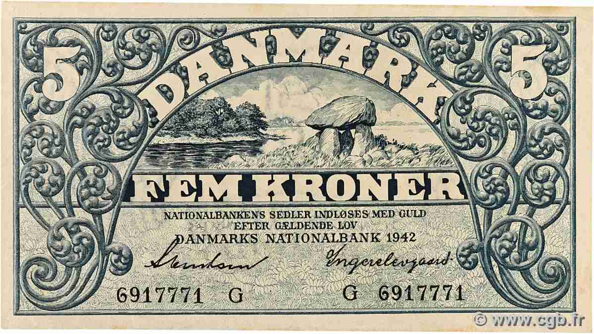 5 Kroner DENMARK 1942 P.030f AU