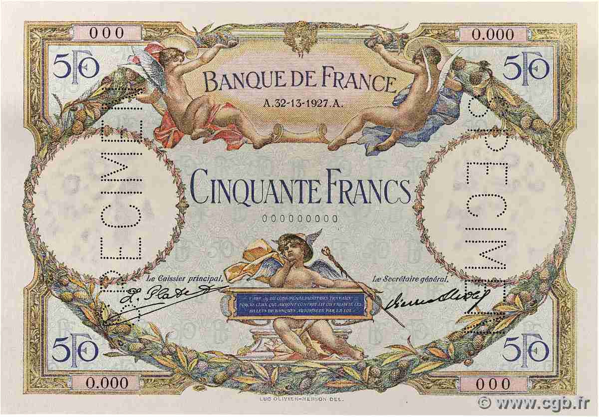 50 Francs LUC OLIVIER MERSON Spécimen FRANCE 1927 F.15.01Sp NEUF