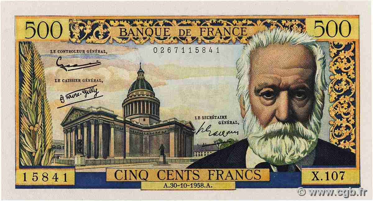 500 Francs VICTOR HUGO FRANKREICH 1958 F.35.11 fST