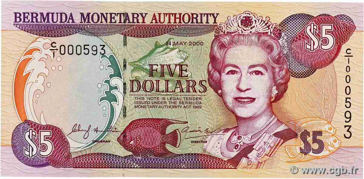 5 Dollars Petit numéro BERMUDA 2000 P.51a FDC